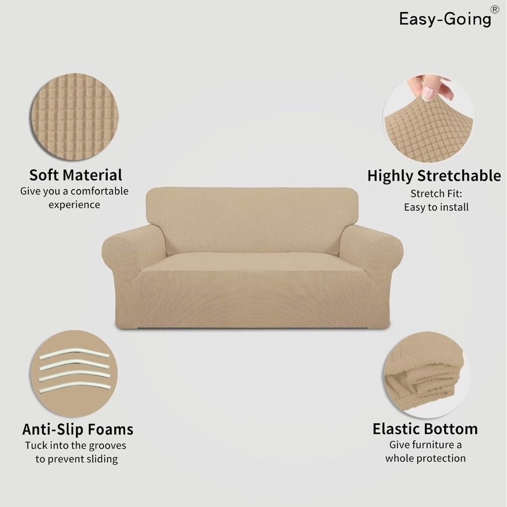 Easy-Going Stretch Slipcover Oversized Sofa Beige Polyester Machine Washable - Picture 4 of 7